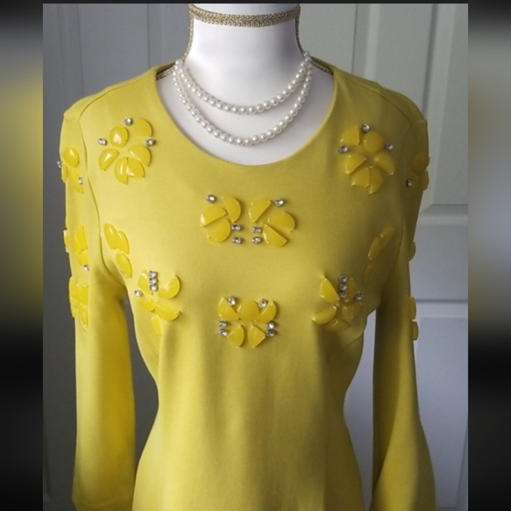 Kate Young Elegant Yellow Long Sleeve Dress